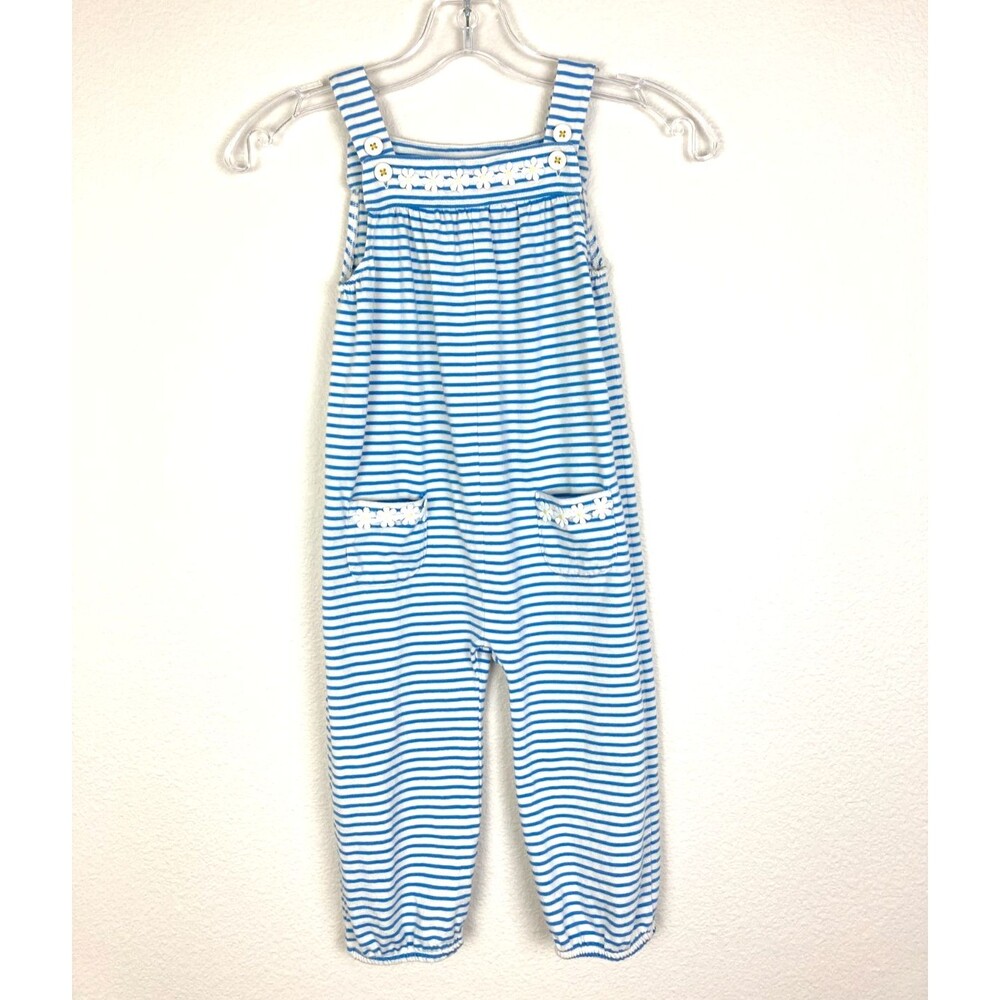 Baby Boden Girls Size 2-3 Year Overalls Jumpsuit 100% Cotton Blue White Striped